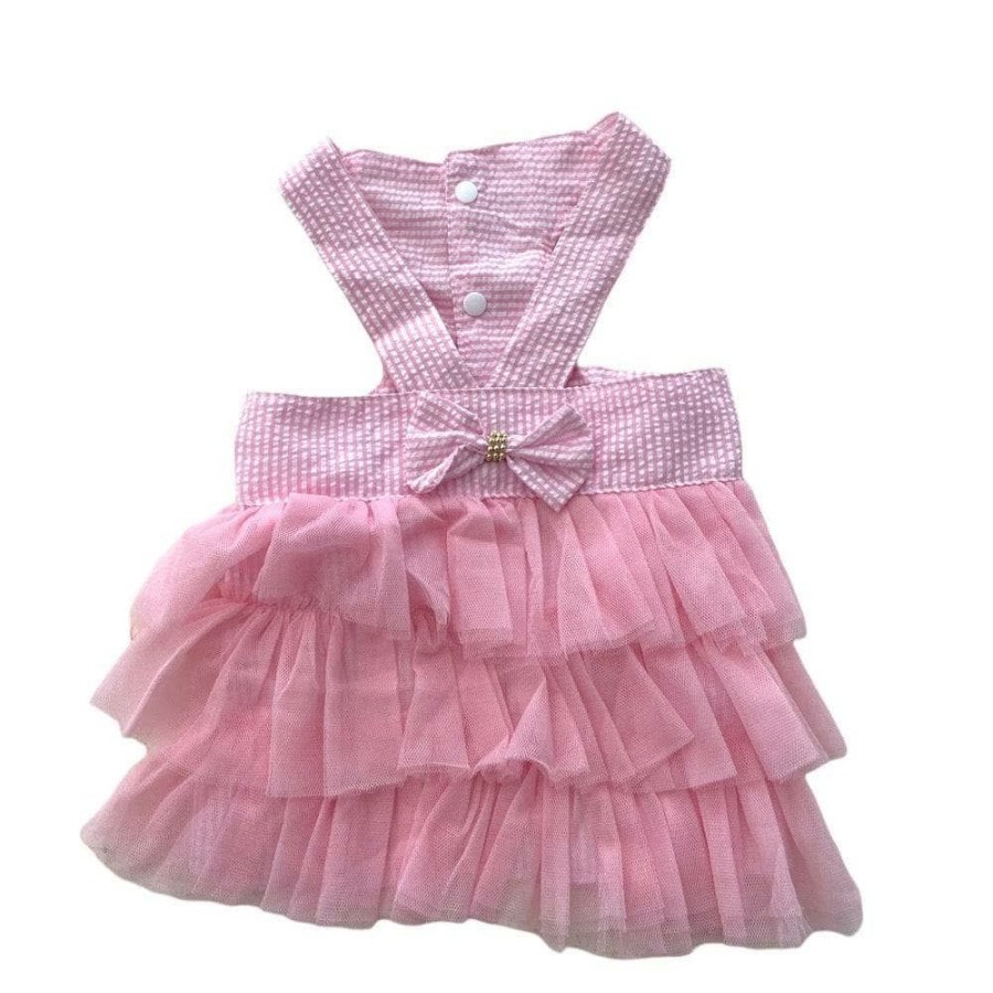 Lola + The Pups * | Lola + The Boys Pink Stripe Bow Dog Dress