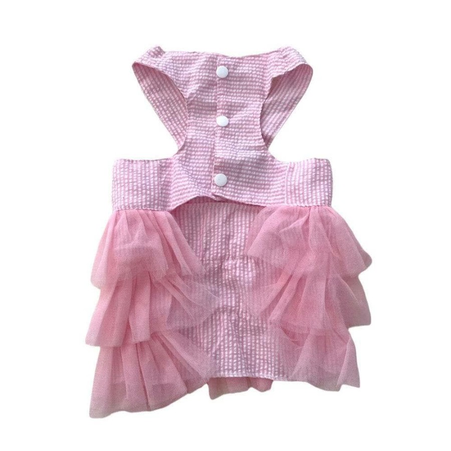 Lola + The Pups * | Lola + The Boys Pink Stripe Bow Dog Dress