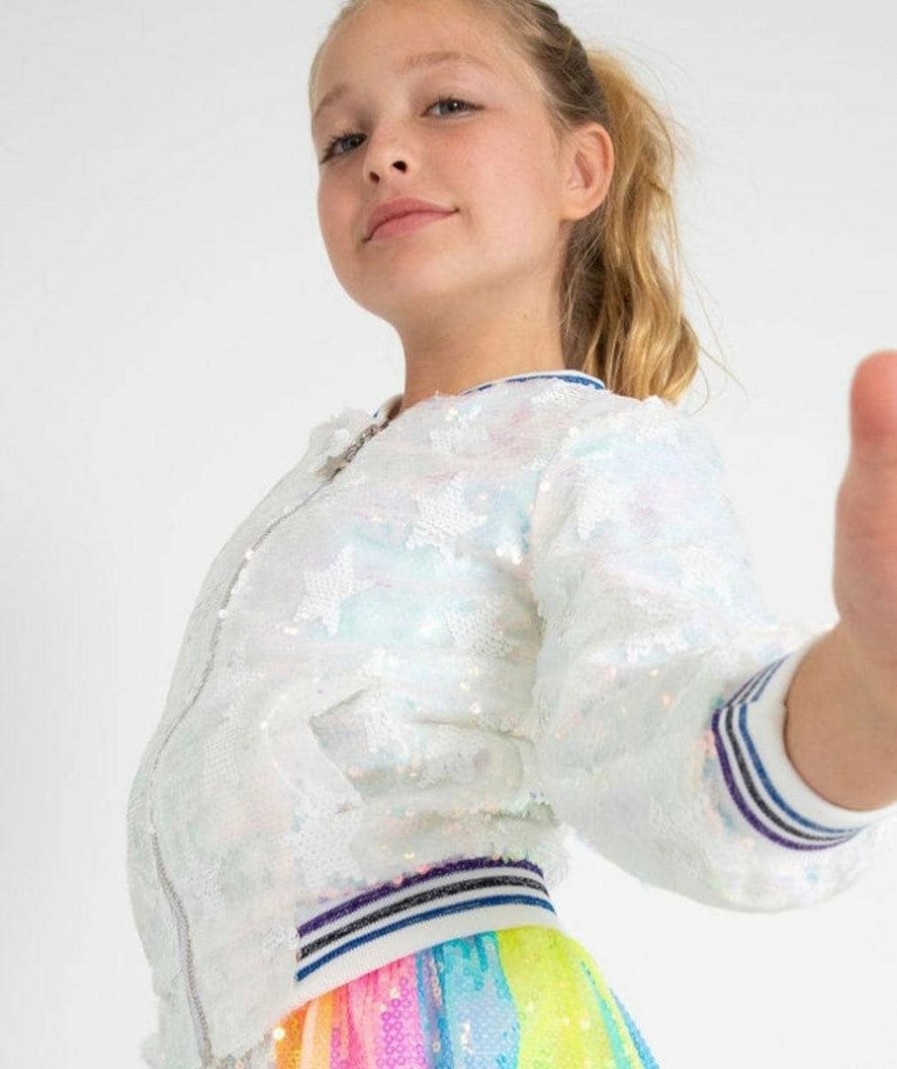 Girls * | Lola + The Boys Girls Iridescent Star Sequin Bomber