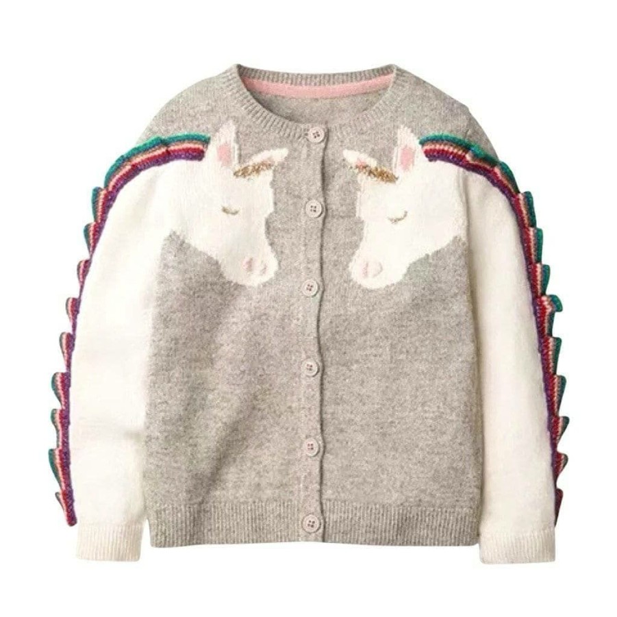 Girls * | Lola + The Boys Girls Unicorn Ruffle Cardigan