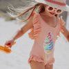 Girls * | Lola + The Boys Girls Ice Cream Ruffle Swimsuit Pink