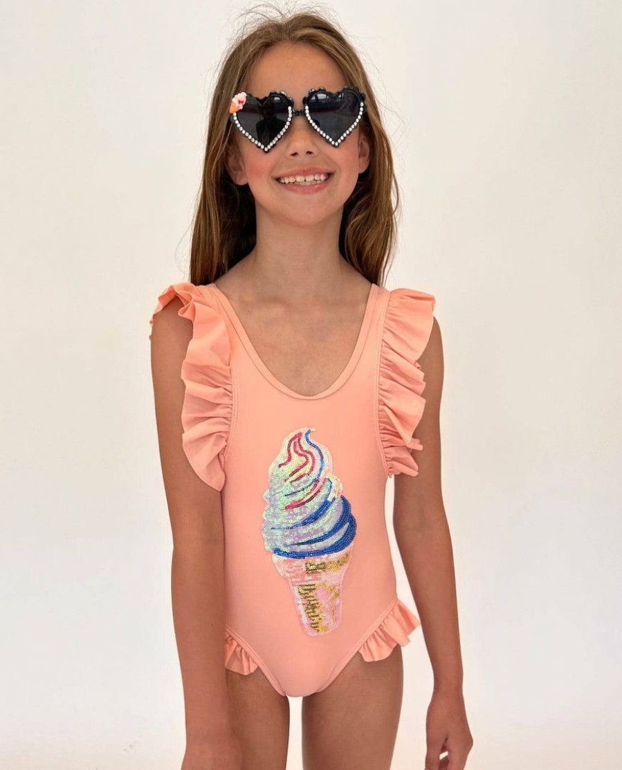 Girls * | Lola + The Boys Girls Ice Cream Ruffle Swimsuit Pink