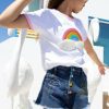 Girls * | Lola + The Boys Girls Embroidered Rainbow Shorts Denim