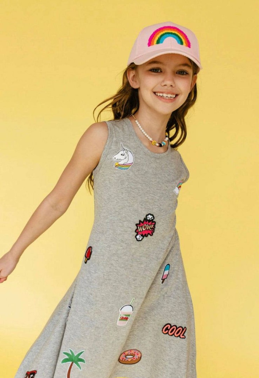 Girls * | Lola + The Boys New Arrivals Patch T Shirt Dress Gray