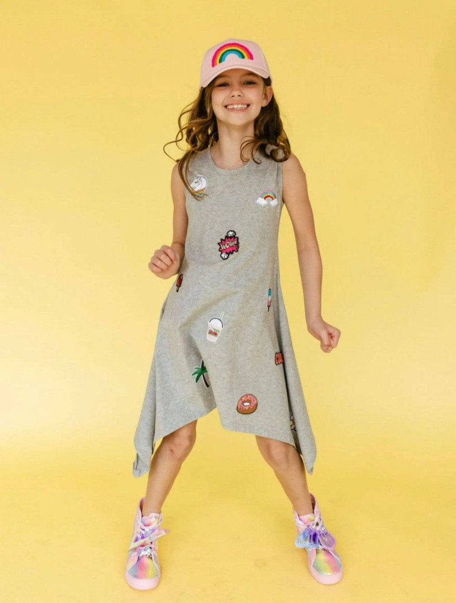 Girls * | Lola + The Boys New Arrivals Patch T Shirt Dress Gray