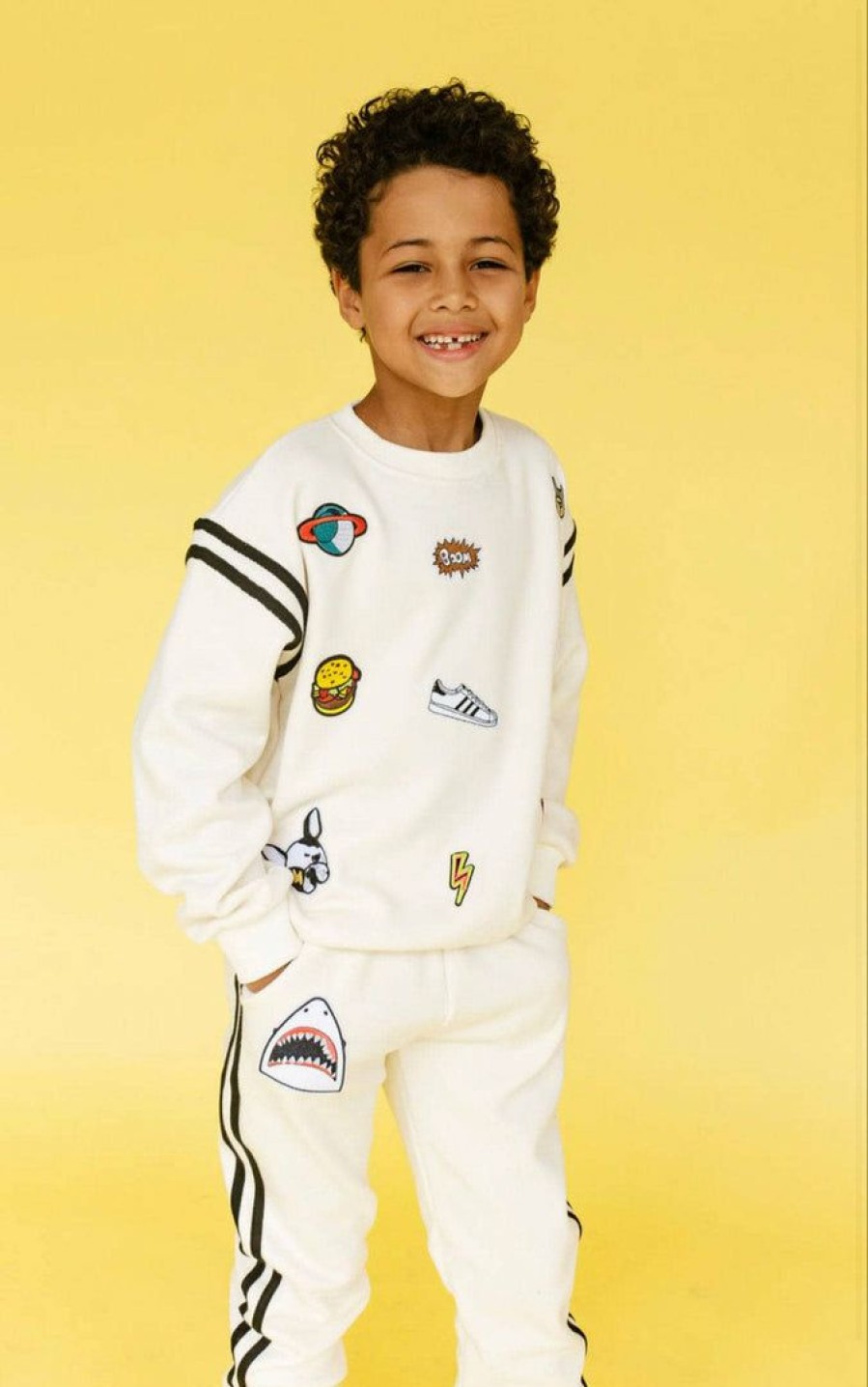 Boys * | Lola & The Boys New Arrivals Varsity Patch Jogger Set Cream