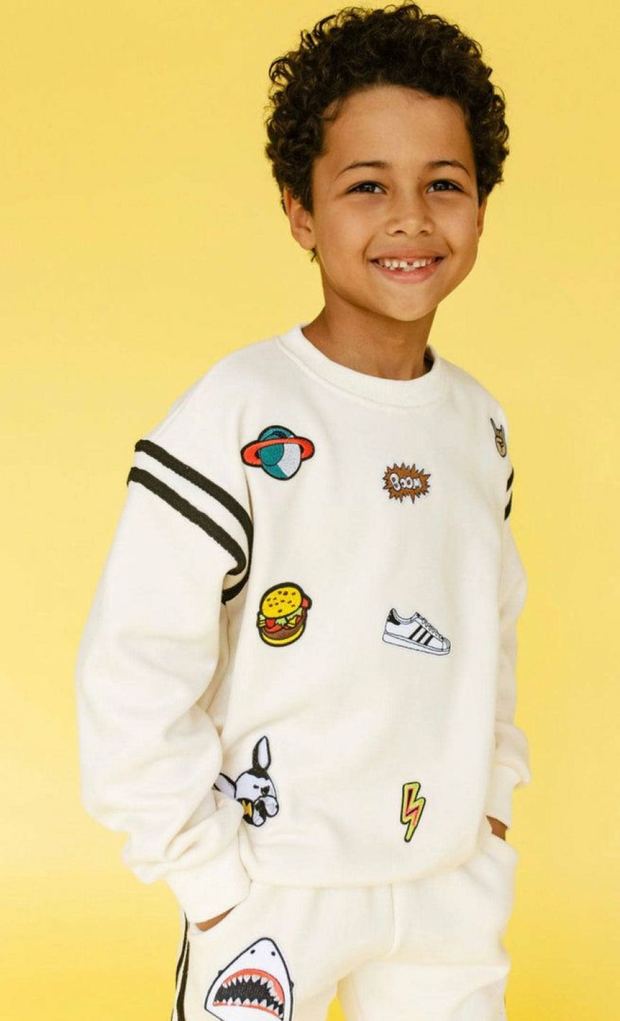 Boys * | Lola & The Boys New Arrivals Varsity Patch Jogger Set Cream