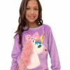 Girls * | Lola + The Boys Sequin Bow Velour Unicorn Sweatshirt New Arrivals