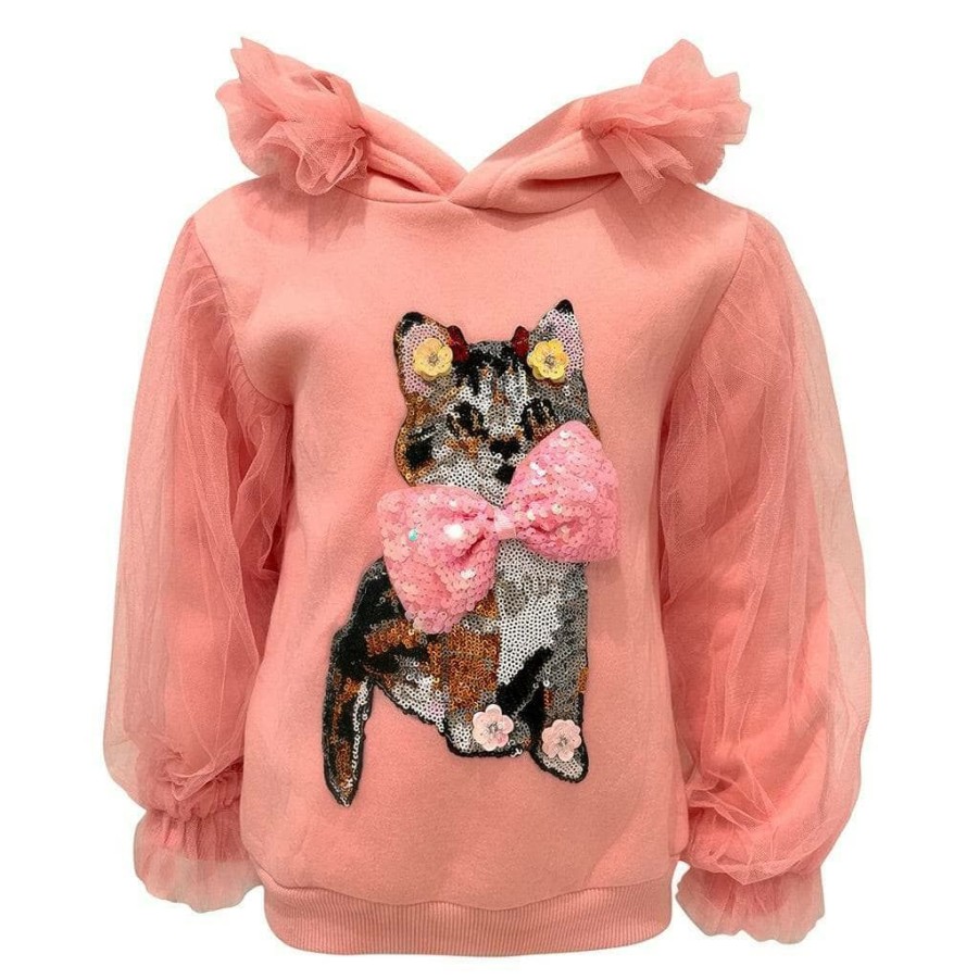 Girls * | Lola + The Boys Girls Kitty Bow Tulle Sweatshirt