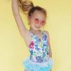 Girls * | Lola + The Boys Butterfly Garden Floral And Tulle Swimsuit And Swim Cap Blue