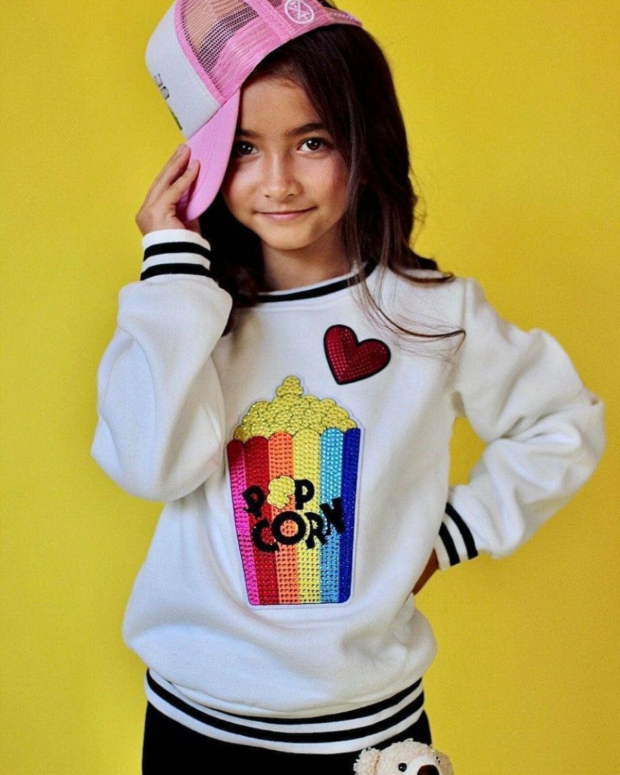 Girls * | Lola + The Boys Girls I Love Popcorn Sweatshirt