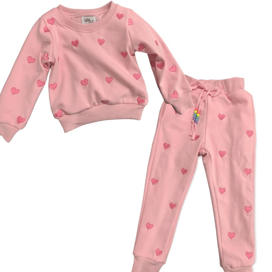 Girls * | Lola + The Boys Full Hearts Jogger Set Girls