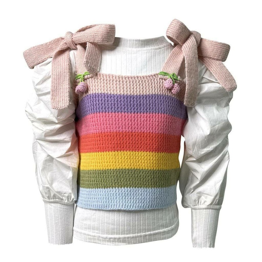 Girls * | Lola + The Boys Rainbow Knit Layered Top New Arrivals