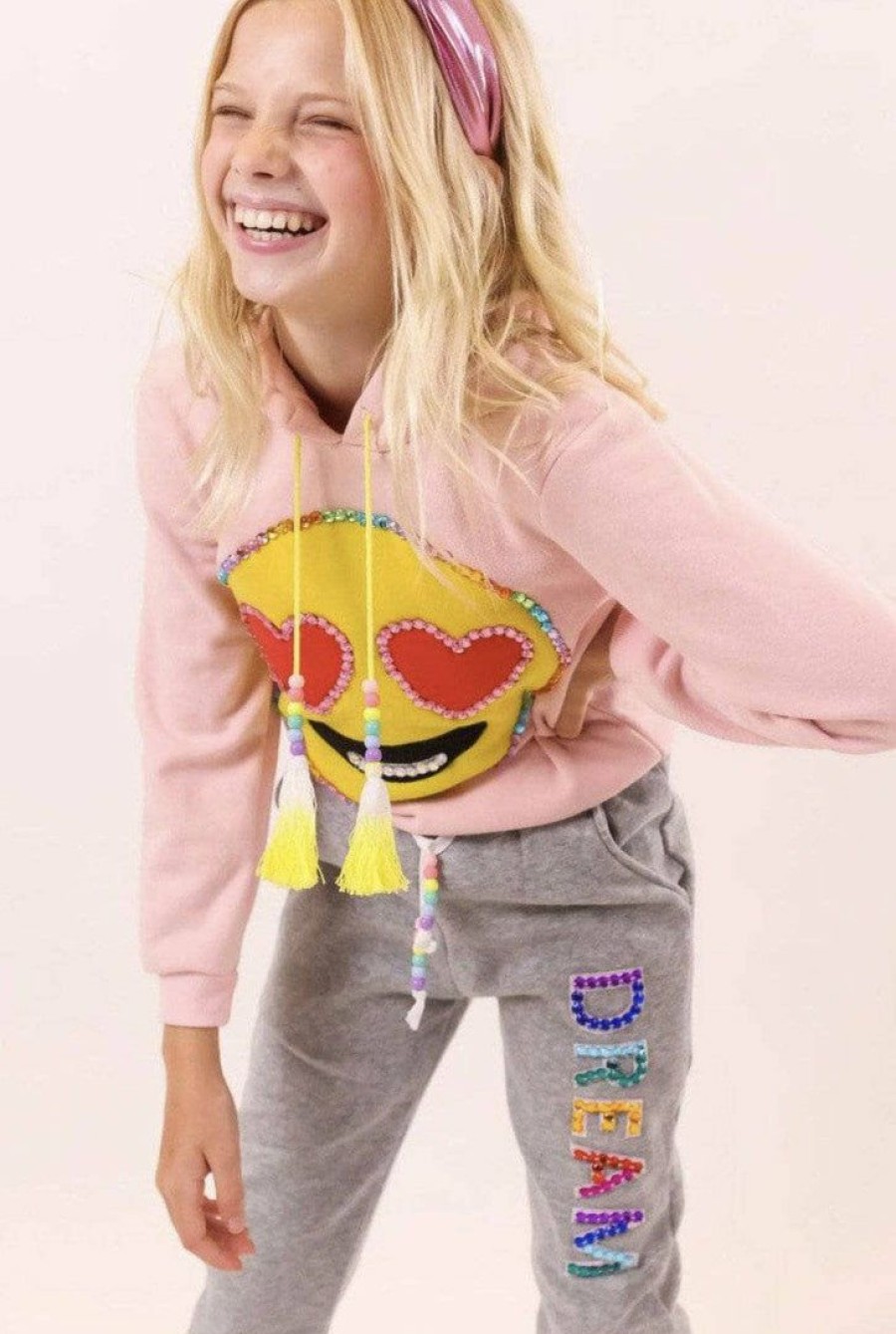 Girls * | Lola + The Boys New Arrivals Ultimate Emoji Gem Hoodie Pink