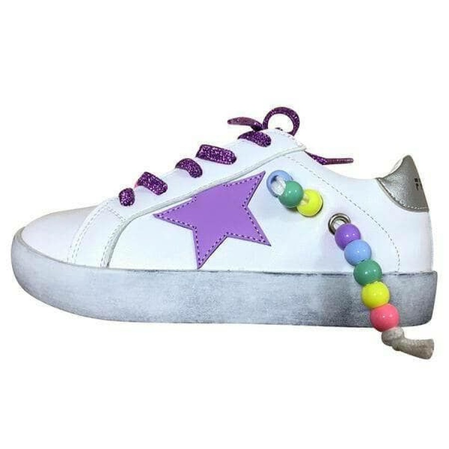 Girls * | Lola + The Boys Star Girl Rainbow Beaded Sneaker New Arrivals White