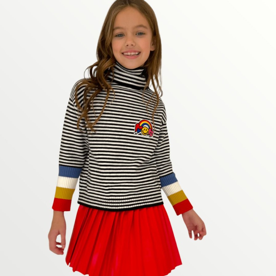 Girls * | Lola + The Boys Rainbow Striped Turtleneck Girls