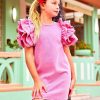 Girls * | Lola + The Boys Pink Princess Ruffle Denim Dress New Arrivals