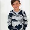 Boys * | Lola + The Boys Grey Camo Flash Patch Sweater