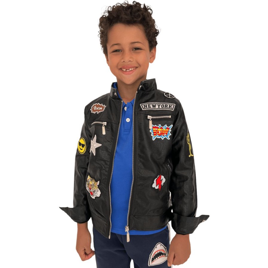 Boys * | Lola + The Boys Boys All About The Patch Vegan Leather Jacket Black