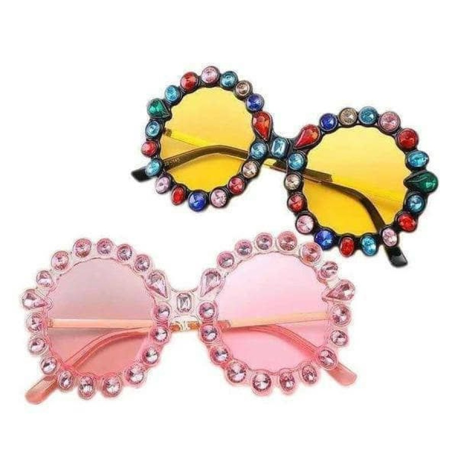 Accessories * | Lola + The Boys Girls Round Crystal Sunglasses