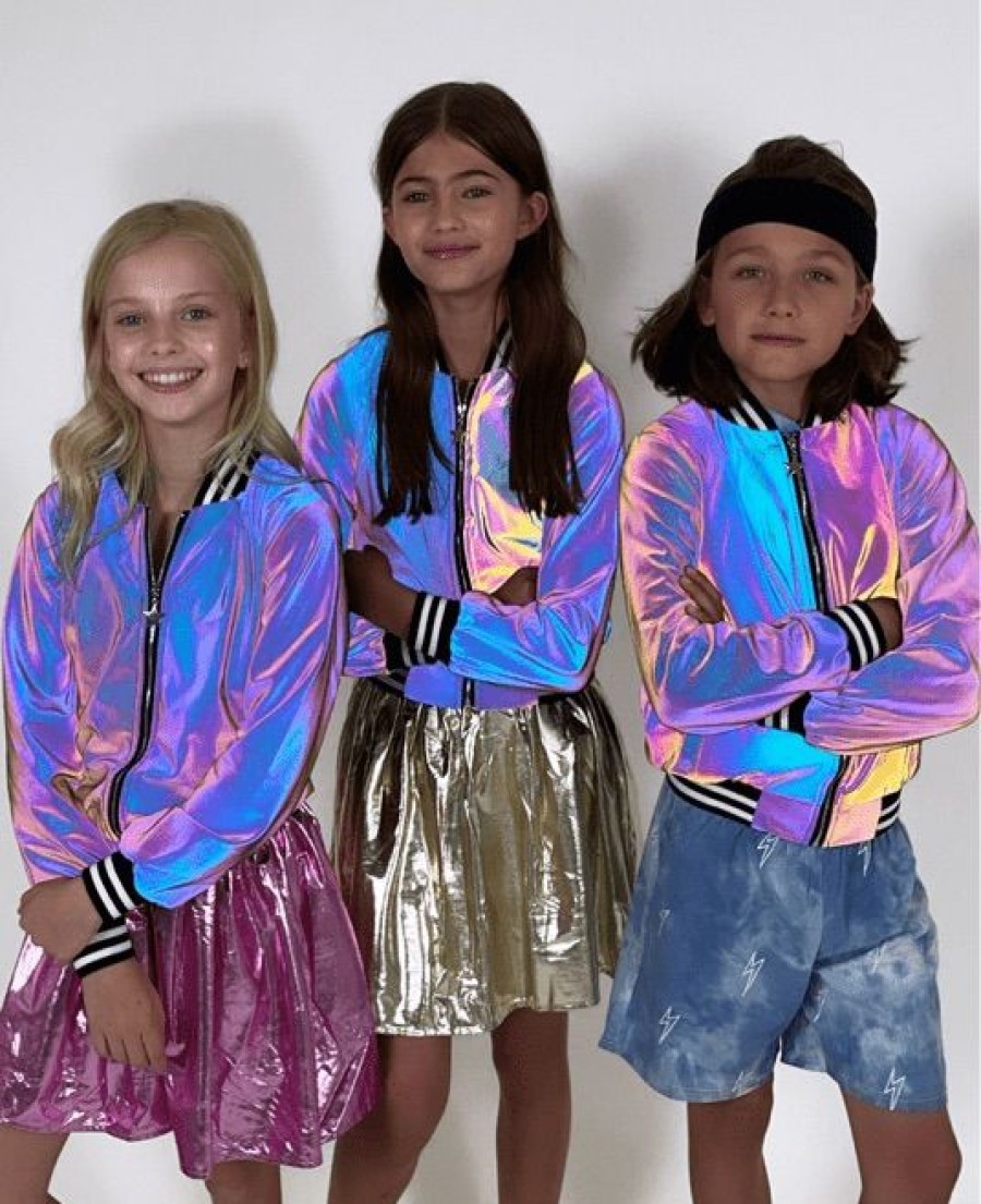 Girls * | Lola + The Boys Girls Hologram Reflective Bomber