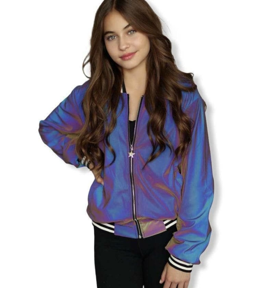 Girls * | Lola + The Boys Girls Hologram Reflective Bomber