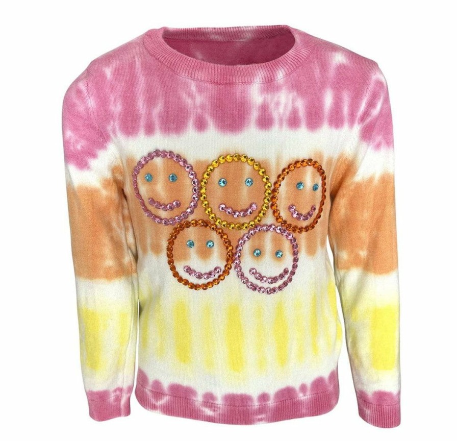 Girls * | Lola + The Boys Tie Dye Smiley Sweater Girls