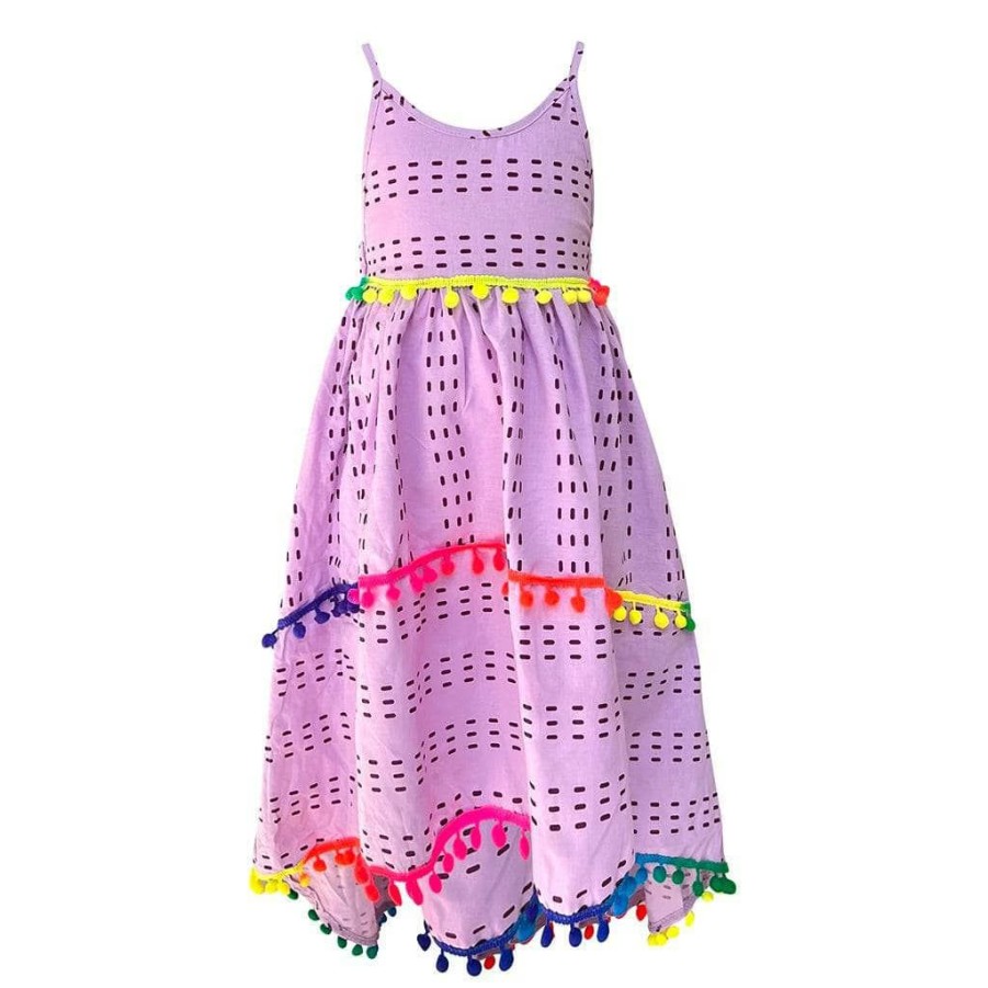 Girls * | Lola + The Boys St. Barths Pom Pom High Low Dress Lavender