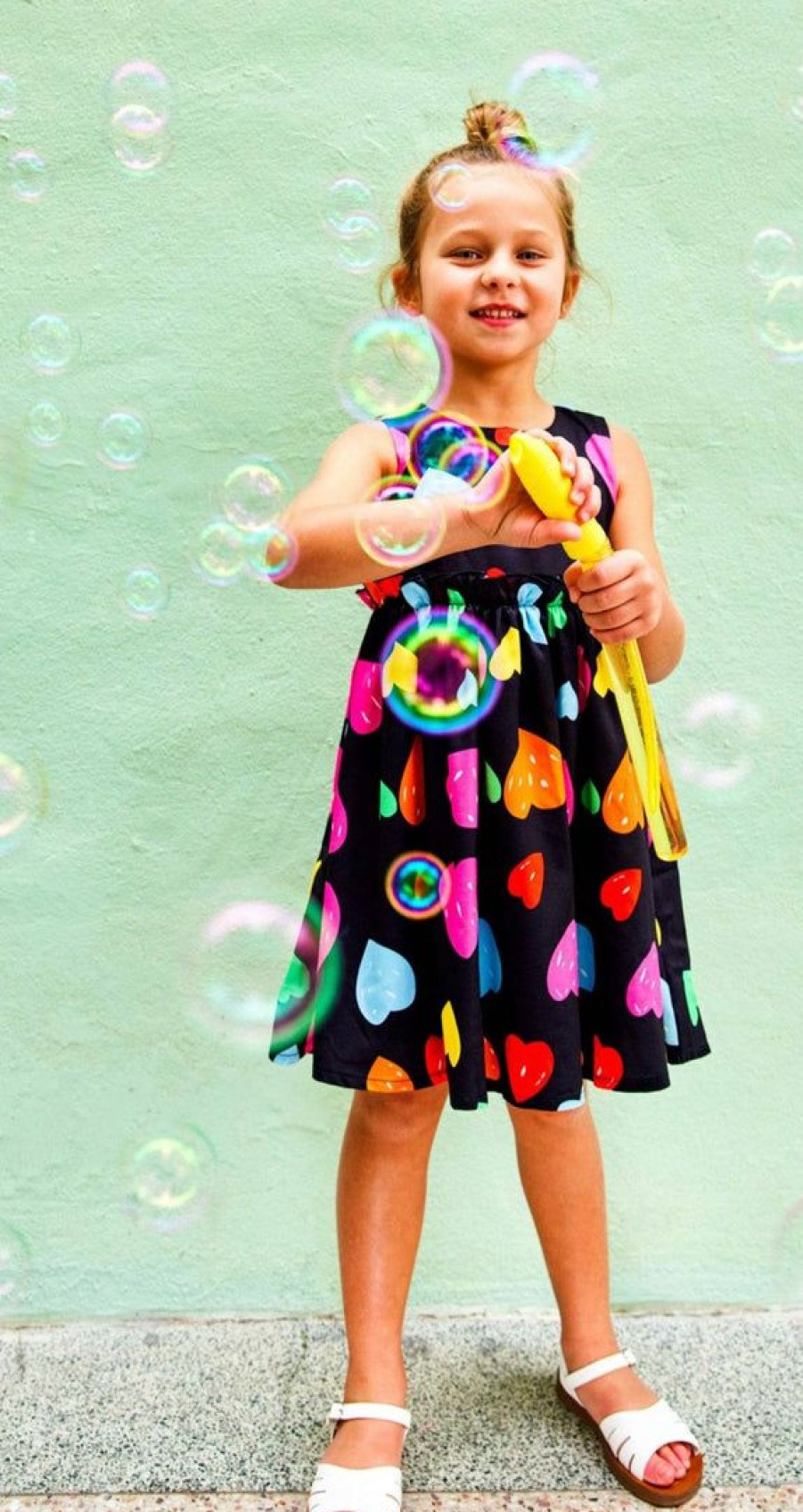 Girls * | Lola + The Boys Rainbow Heart Dress