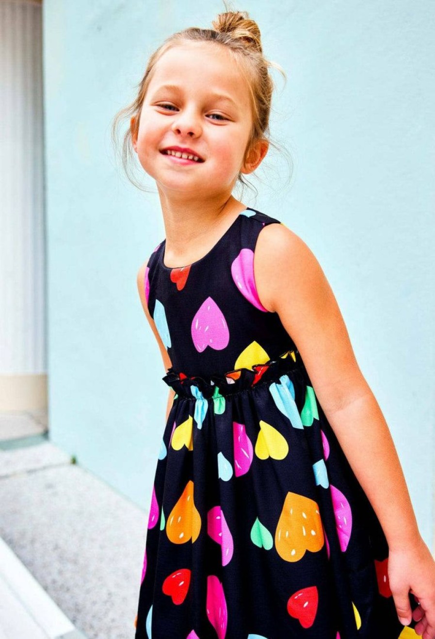 Girls * | Lola + The Boys Rainbow Heart Dress