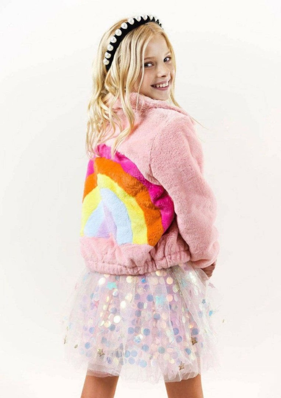 Girls * | Lola + The Boys Girls Rainbow Faux Fur Coat