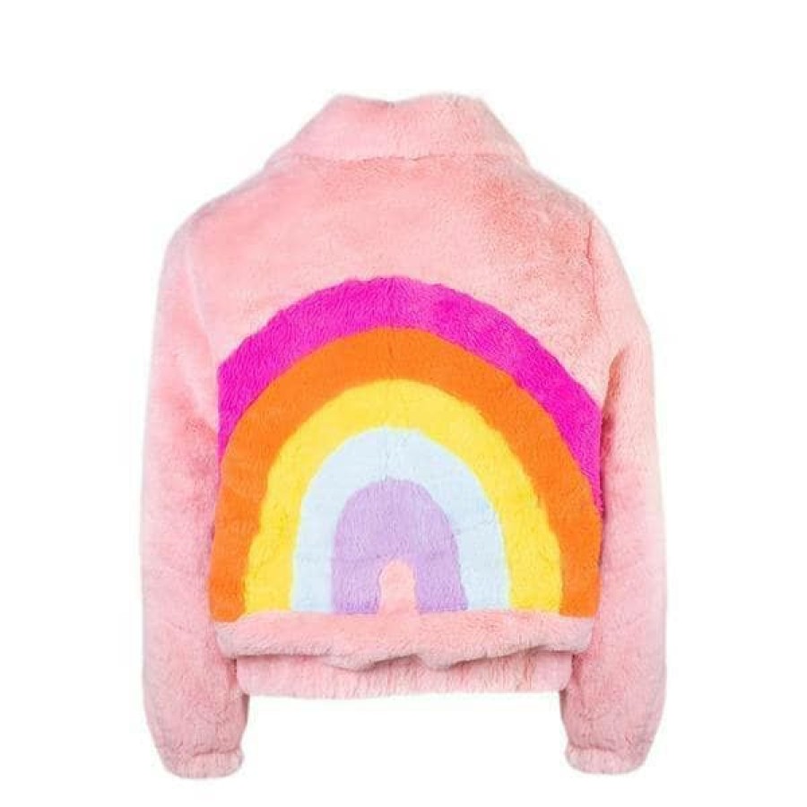 Girls * | Lola + The Boys Girls Rainbow Faux Fur Coat