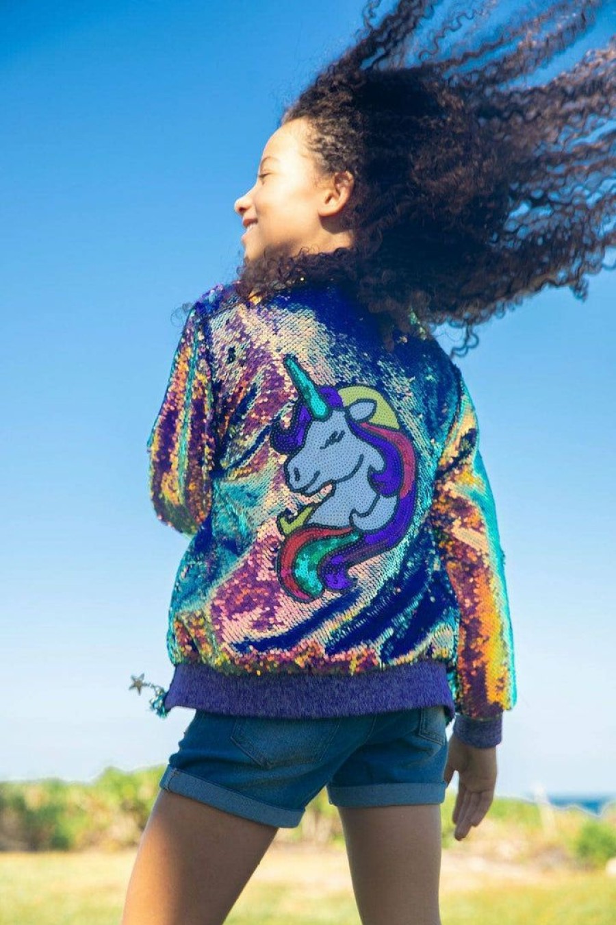 Girls * | Lola + The Boys Magic Shimmer Unicorn Bomber Girls