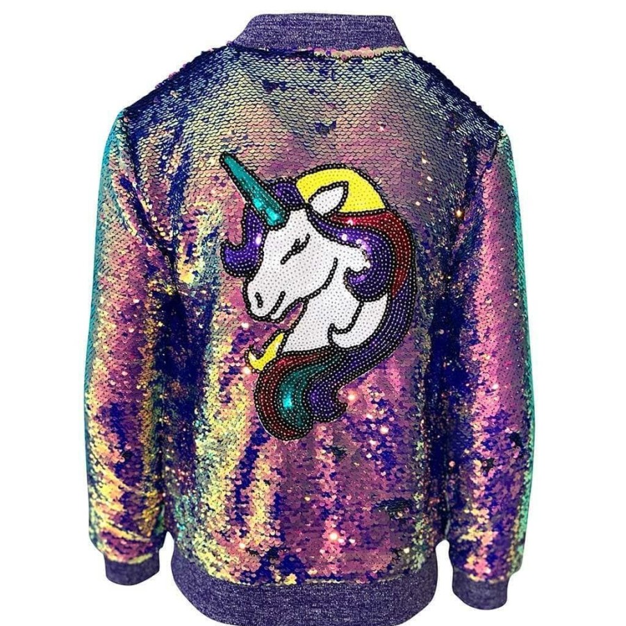 Girls * | Lola + The Boys Magic Shimmer Unicorn Bomber Girls