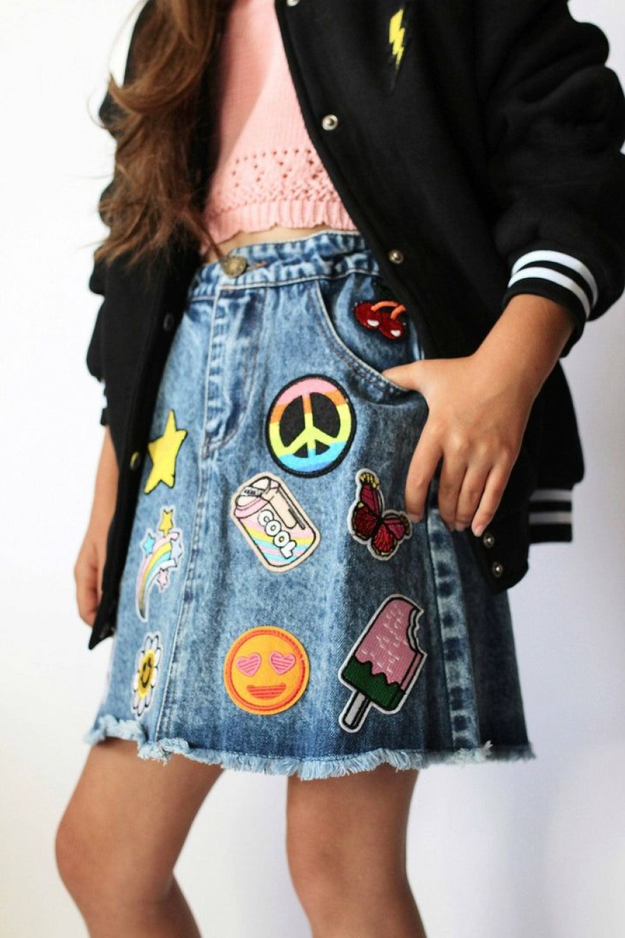 Girls * | Lola + The Boys Girls All About The Patch Denim Skirt