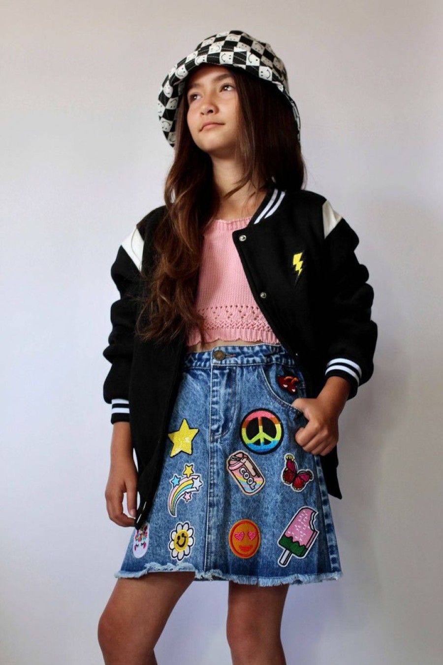 Girls * | Lola + The Boys Girls All About The Patch Denim Skirt