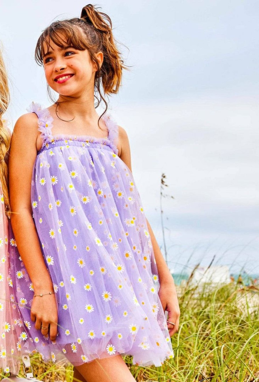 Girls * | Lola + The Boys Daisy Lavender Tulle Dress Girls