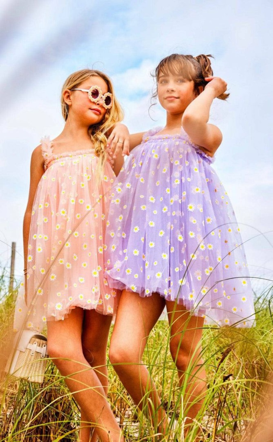 Girls * | Lola + The Boys Daisy Lavender Tulle Dress Girls