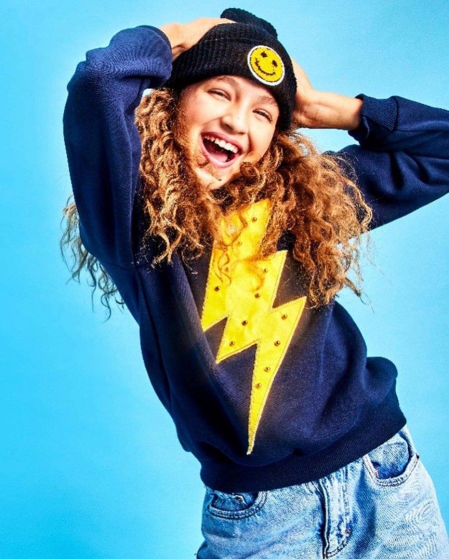 Girls * | Lola + The Boys New Arrivals Navy Bolt Crewneck