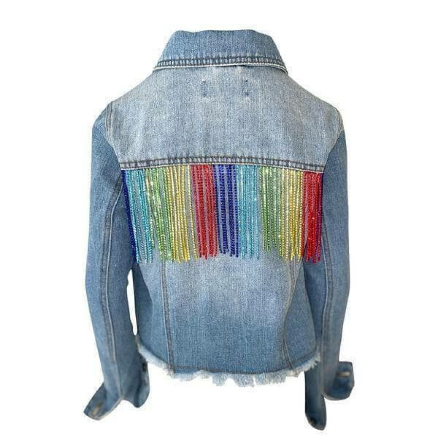 Girls * | Lola + The Boys Crystal Rainbow Tassel Denim