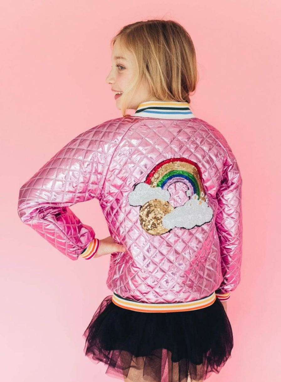 Girls * | Lola + The Boys Bubble Gum Rainbow Quilted Bomber Girls