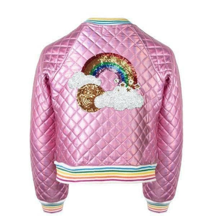 Girls * | Lola + The Boys Bubble Gum Rainbow Quilted Bomber Girls