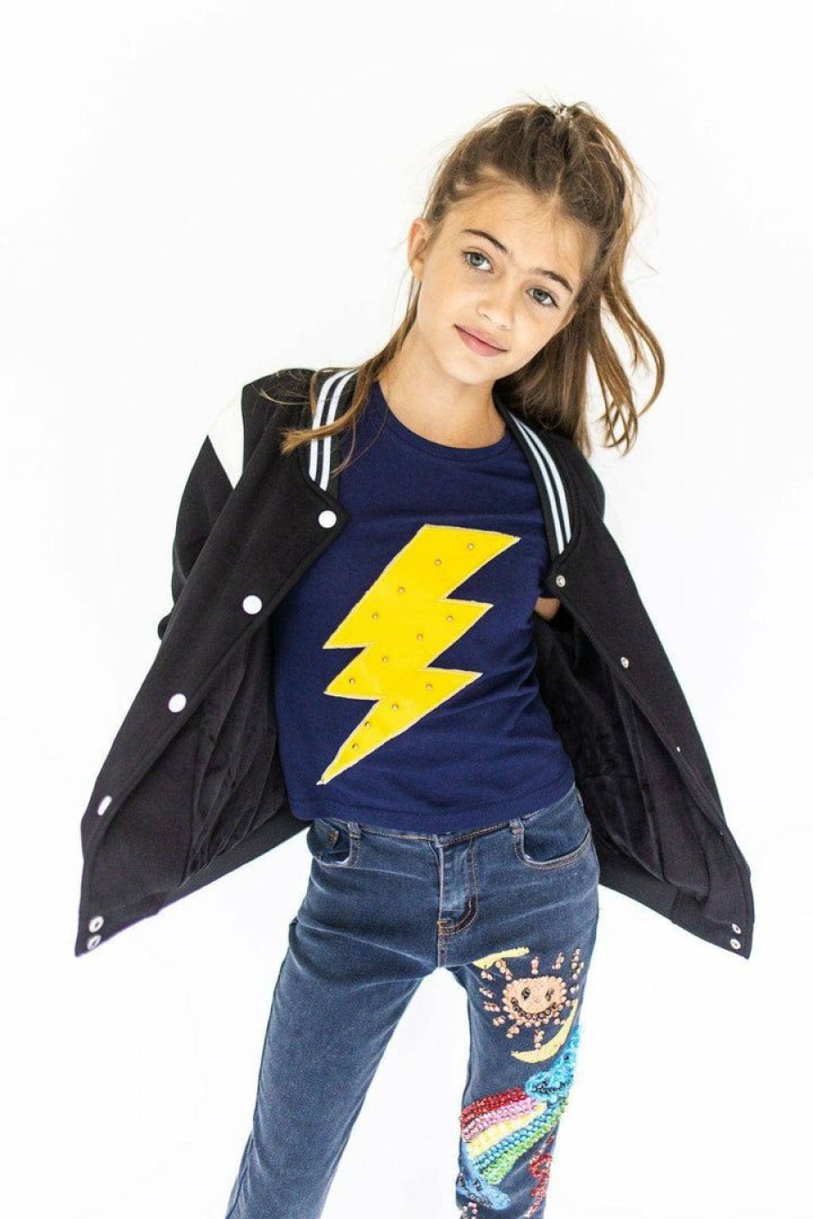 Girls * | Lola + The Boys Navy Bolt Tee