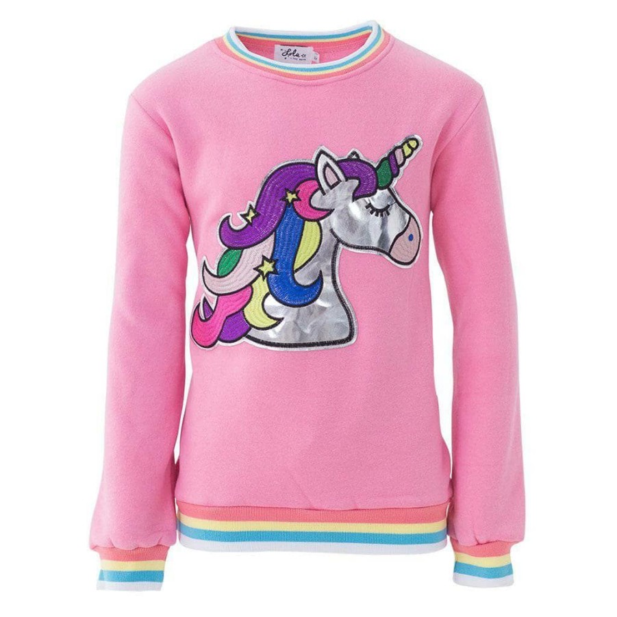 Girls * | Lola + The Boys Girls Metallic Unicorn Sweatshirt Pink