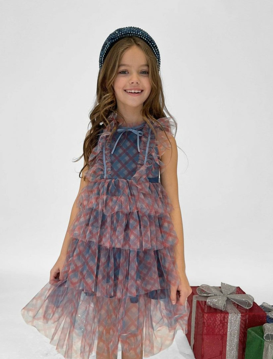 Girls * | Lola + The Boys New Arrivals Pretty In Plaid Tulle Dress