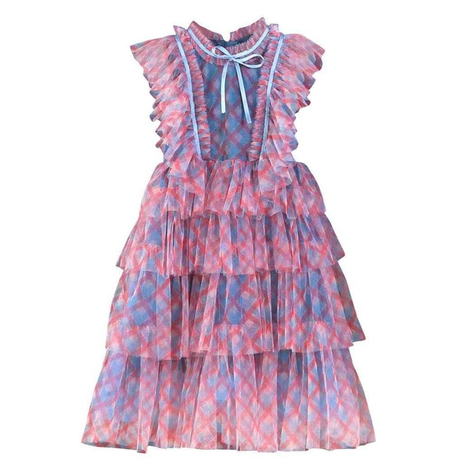 Girls * | Lola + The Boys New Arrivals Pretty In Plaid Tulle Dress