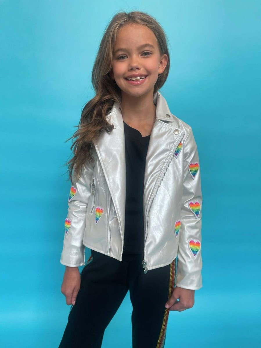 Girls * | Lola + The Boys Rainbow Beaded Heart Vegan Moto Girls