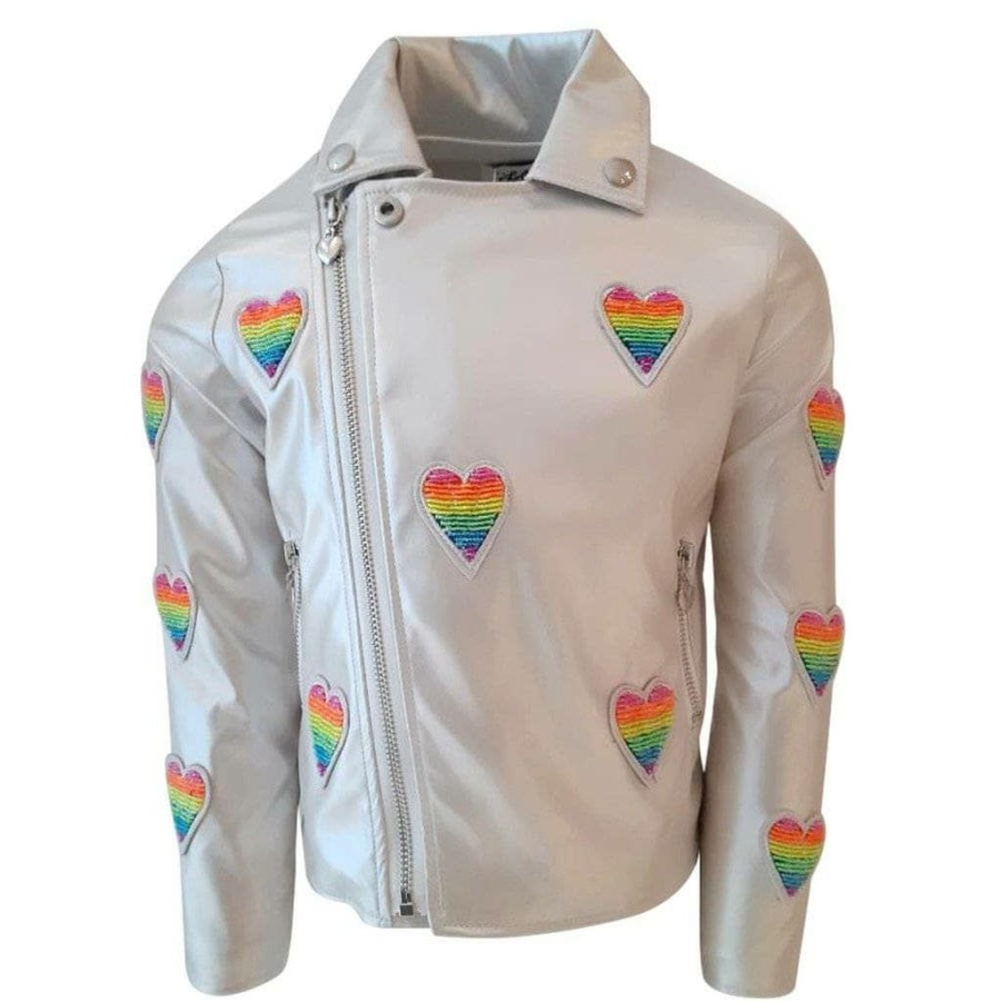 Girls * | Lola + The Boys Rainbow Beaded Heart Vegan Moto Girls