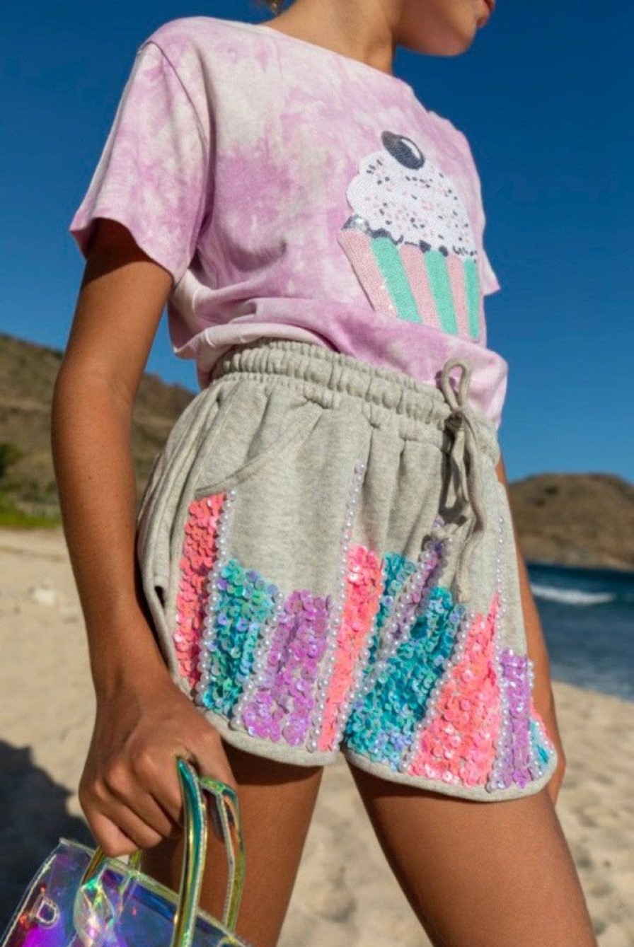 Girls * | Lola + The Boys Girls Beaded Pearl Track Shorts