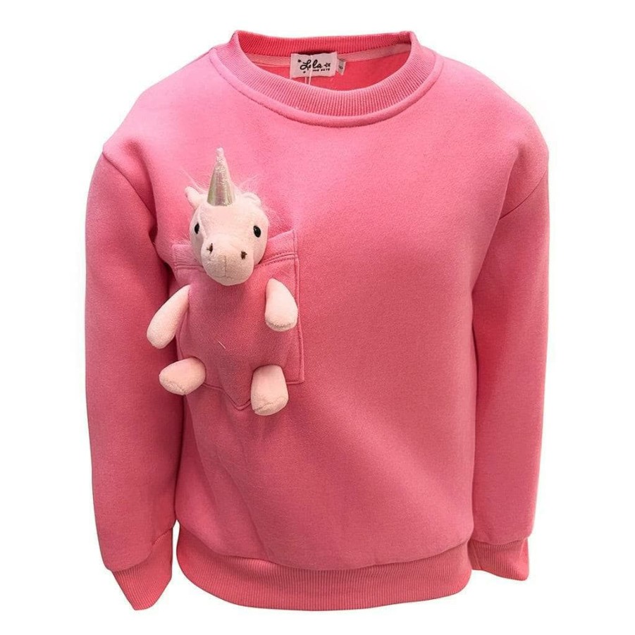 Girls * | Lola + The Boys Unicorn Crewneck Pink New Arrivals